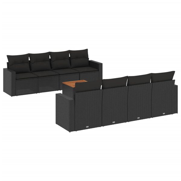 vidaXL Salon de jardin 9 pcs avec coussins noir r&eacute;sine tress&eacute;e
