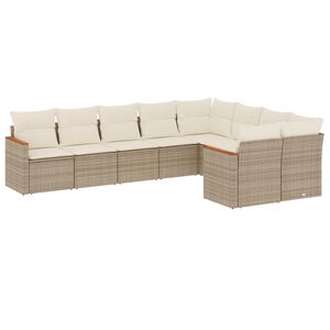 vidaXL Salon de jardin avec coussins 9 pcs beige r&eacute;sine tress&eacute;e