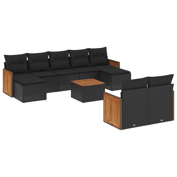 vidaXL Salon de jardin 10 pcs avec coussins noir r&eacute;sine tress&eacute;e
