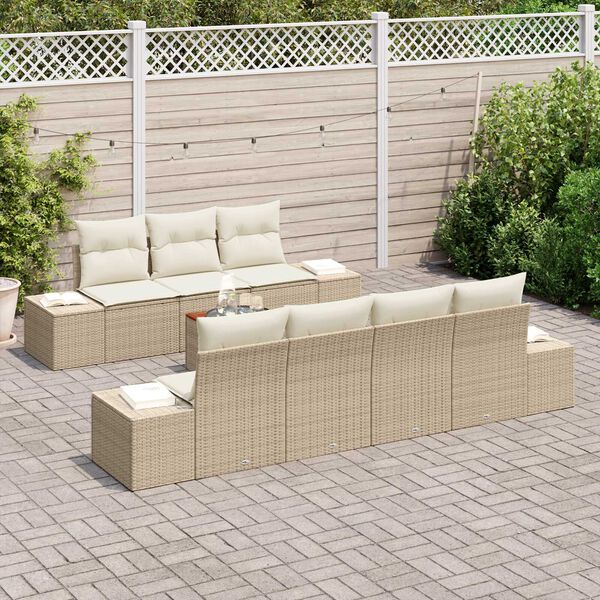 vidaXL Ensemble de canap&eacute; de jardin avec coussin 8 pcs Beige polyrotin