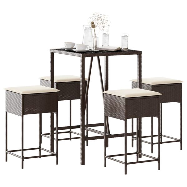 vidaXL Ensemble de bar de jardin avec coussins 5 pcs marron poly rotin