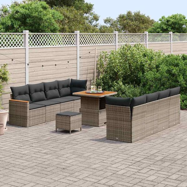 vidaXL Ensemble de canap&eacute; de jardin 11 pcs Gris polyrotin