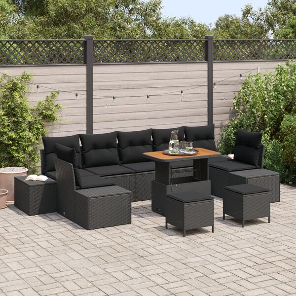 vidaXL Ensemble de canap&eacute; de jardin avec coussin 10 pcs Noir