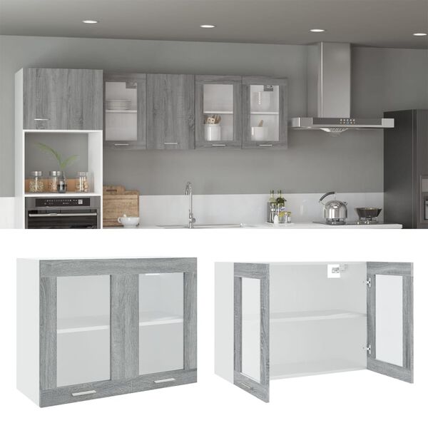 vidaXL Vitrine suspendue "Lyon" Gris Sonoma 80 x 31 x 60 cm Bois d'ing&eacute;nierie
