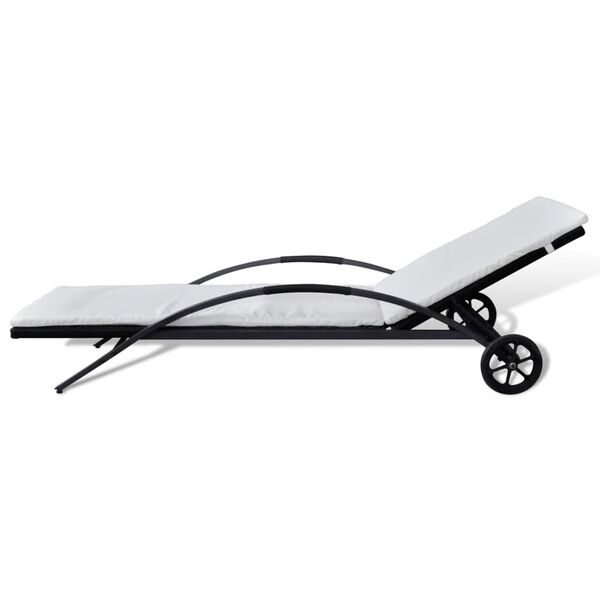 vidaXL Chaise longue avec coussin et roues R&eacute;sine tress&eacute;e Noir