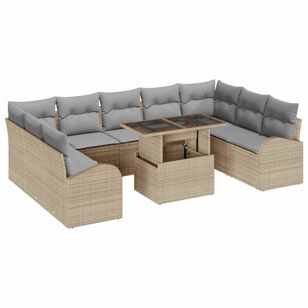 vidaXL Ensemble de Canap&eacute;s 10 pcs beige et gris clair polyrotin