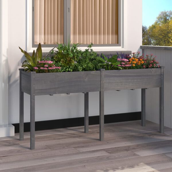 vidaXL Jardini&egrave;re avec doublure gris 161x45x76 cm bois massif de sapin