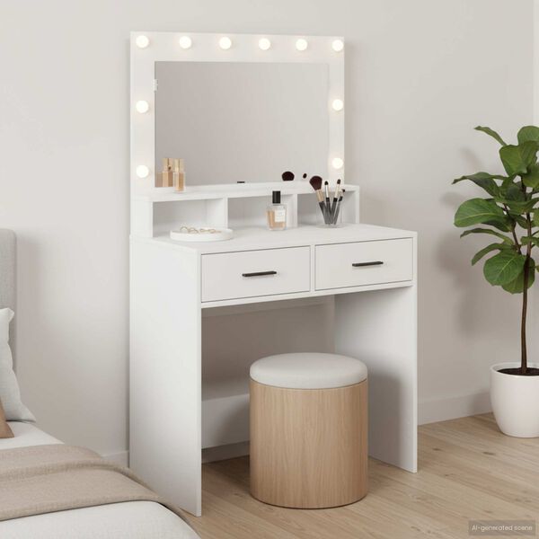 vidaXL Table de Toilette Blanc 79 x 41 x 135 cm Bois d'ing&eacute;nierie