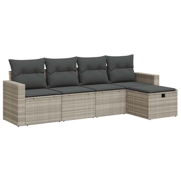 vidaXL Salon de jardin 5 pcs avec coussins gris clair r&eacute;sine tress&eacute;e