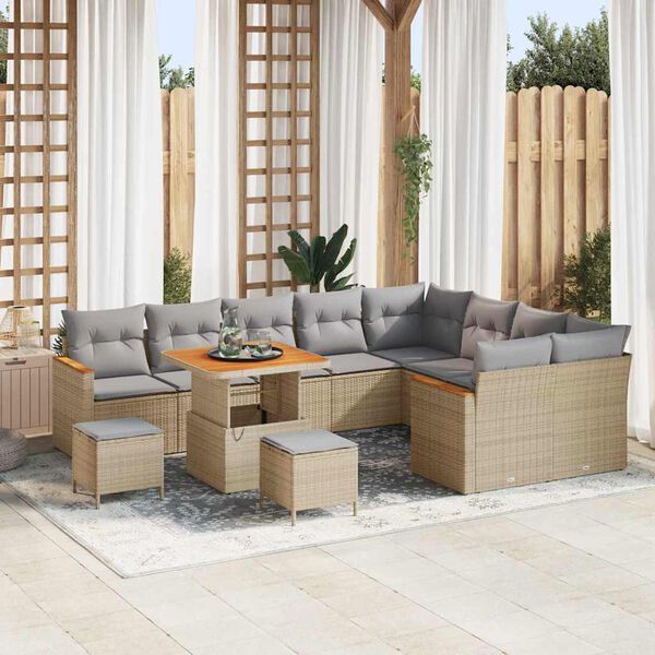 vidaXL Ensemble de canap&eacute; de jardin 12 pcs Beige Poly Rattan