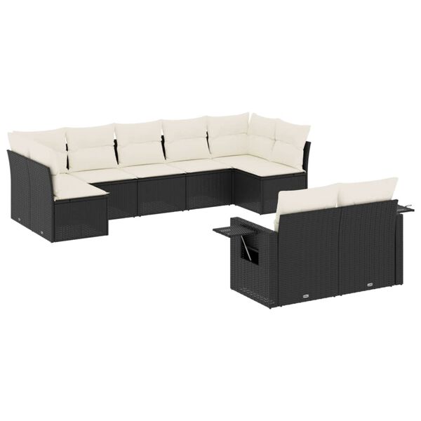 vidaXL Salon de jardin 9 pcs avec coussins noir r&eacute;sine tress&eacute;e