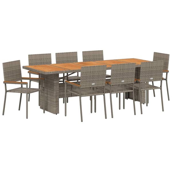 vidaXL Ensemble de salle &agrave; manger pour jardin 9 pcs Gris polyrotin