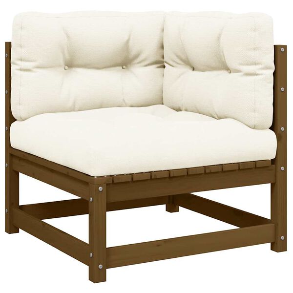 vidaXL Canap&eacute; d'angle de jardin avec coussins cr&egrave;me Bois de pin massif