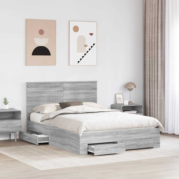 vidaXL Cadre de lit Gris Sonoma 140 x 200 cm Bois d'ing&eacute;nierie
