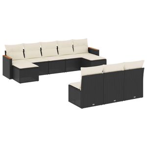 vidaXL Salon de jardin 10 pcs avec coussins noir r&eacute;sine tress&eacute;e