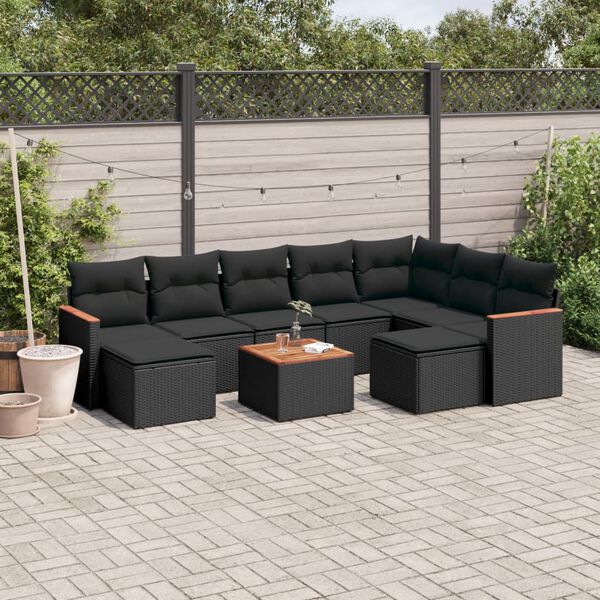 vidaXL Salon de jardin 10 pcs avec coussins noir r&eacute;sine tress&eacute;e