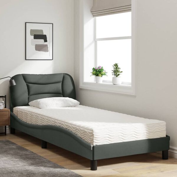 vidaXL Lit avec matelas Hvar gris fonc&eacute; 90x200 cm tissu