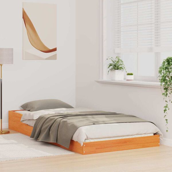 vidaXL Cadre de lit Brun cire 90 x 200 cm Pin massif
