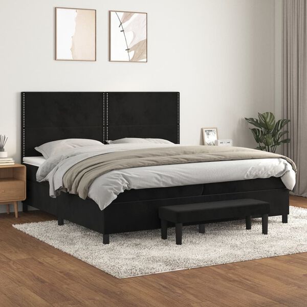 vidaXL Sommier &agrave; lattes de lit et matelas Noir 200x200 cm Velours