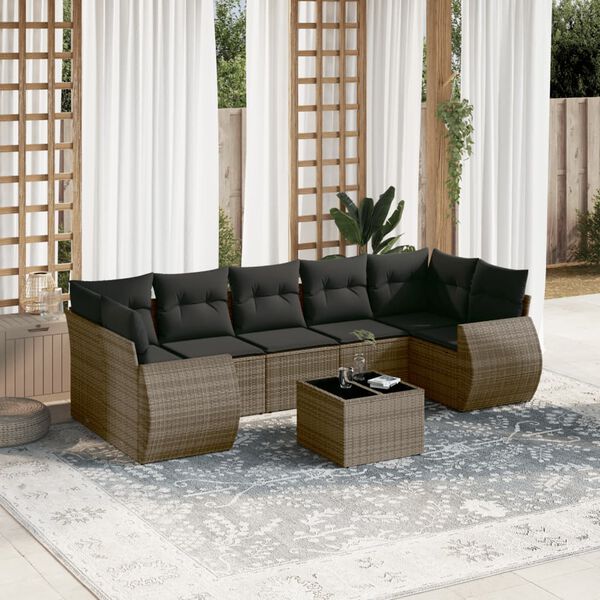 vidaXL Salon de jardin 8 pcs avec coussins gris r&eacute;sine tress&eacute;e