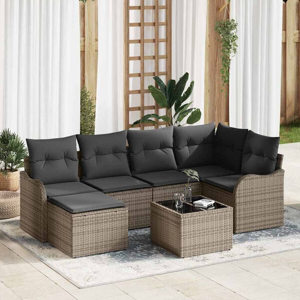 vidaXL Ensemble de canap&eacute; de jardin avec coussin 7 pcs Gris Poly rotin