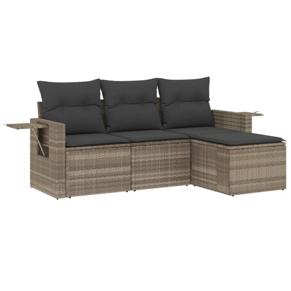 vidaXL Salon de jardin 4 pcs avec coussins gris clair r&eacute;sine tress&eacute;e