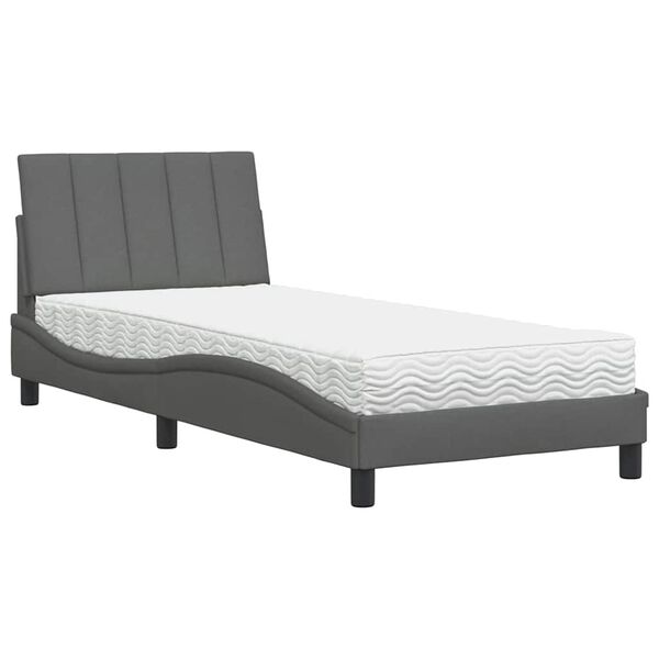 vidaXL Lit avec matelas Hanko gris fonc&eacute; 80x200 cm tissu