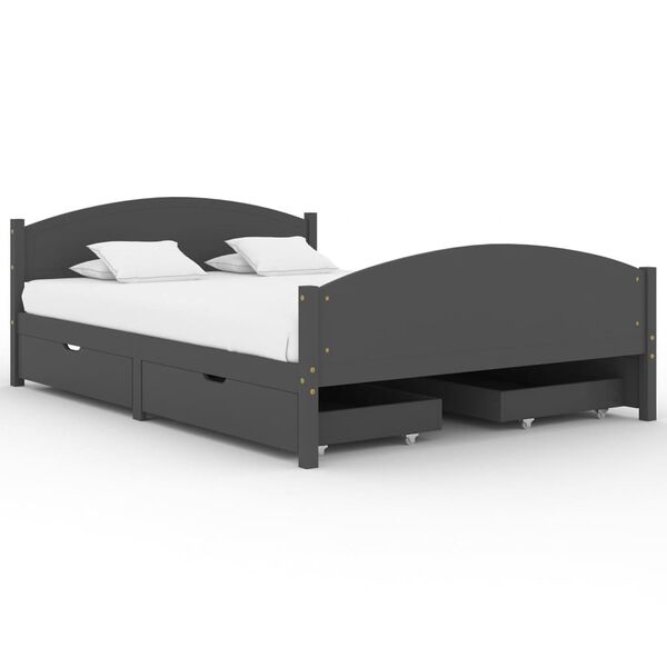 vidaXL Cadre de lit avec 4 tiroirs Gris foncé Pin massif 140x200 cm