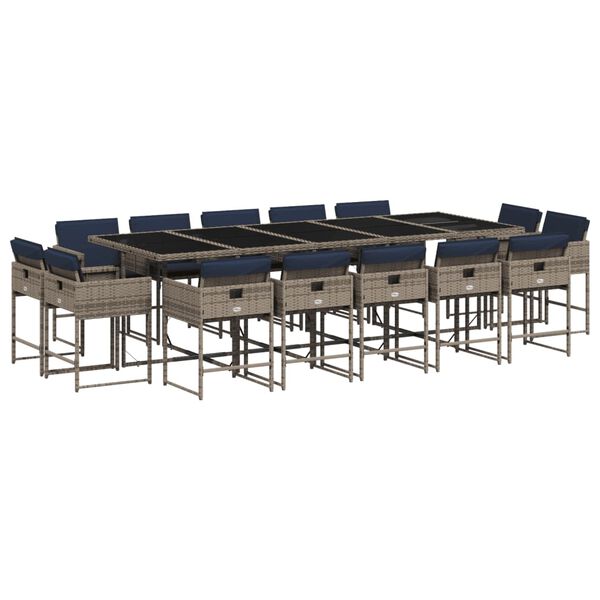 vidaXL Ensemble &agrave; manger de jardin 15 pcs coussins gris r&eacute;sine tress&eacute;e
