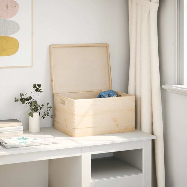 vidaXL Bo&icirc;te en bois avec couvercle et poign&eacute;es bois de pin massif