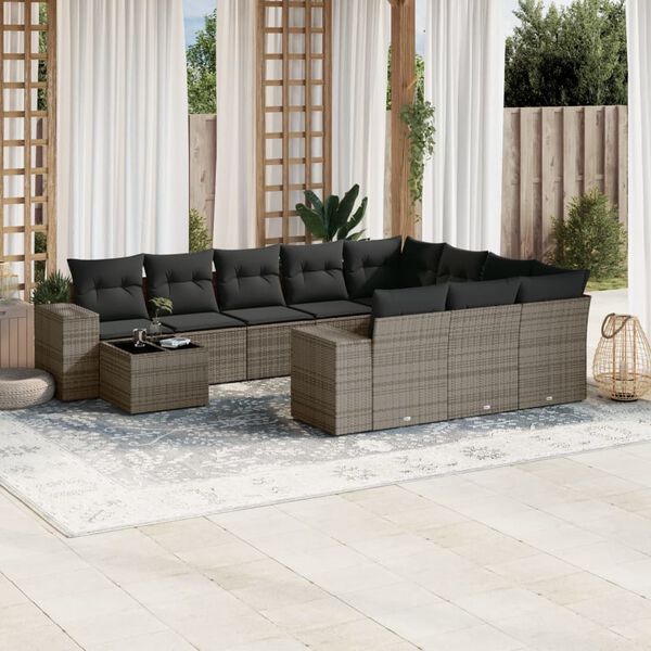vidaXL Salon de jardin 11 pcs avec coussins gris r&eacute;sine tress&eacute;e
