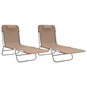 vidaXL Chaises longues pliables lot de 2 taupe textil&egrave;ne et acier