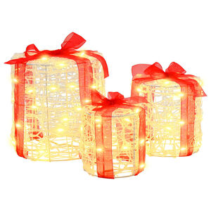 vidaXL D&eacute;coration de bo&icirc;te cadeau 3 pc Blanc chaud 20 x 20 x 21 cm
