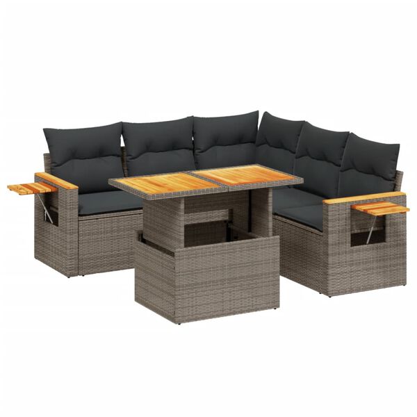 vidaXL Salon de jardin 6 pcs avec coussins gris r&eacute;sine tress&eacute;e