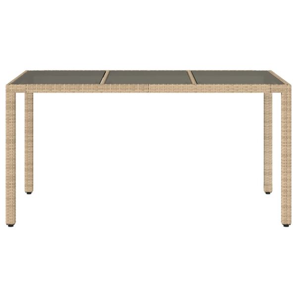 vidaXL Table de jardin avec dessus en verre beige r&eacute;sine tress&eacute;e