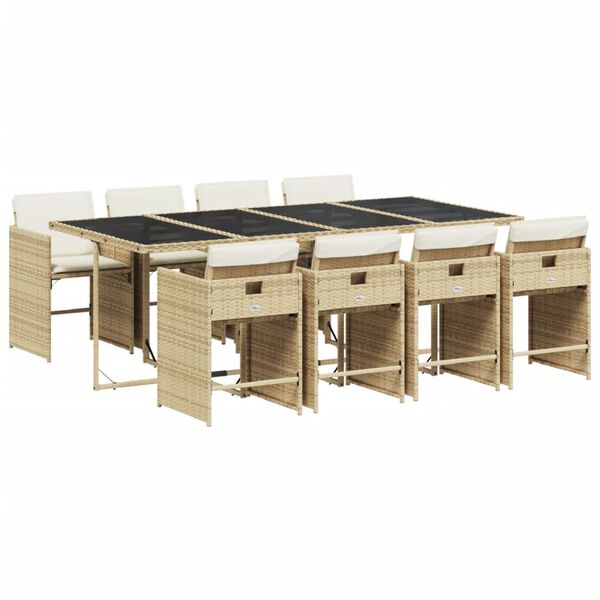 vidaXL Ensemble &agrave; manger de jardin et coussins 9 pcs beige Poly rotin