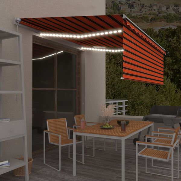vidaXL Auvent manuel r&eacute;tractable et store et LED 4,5x3 m Orange/marron