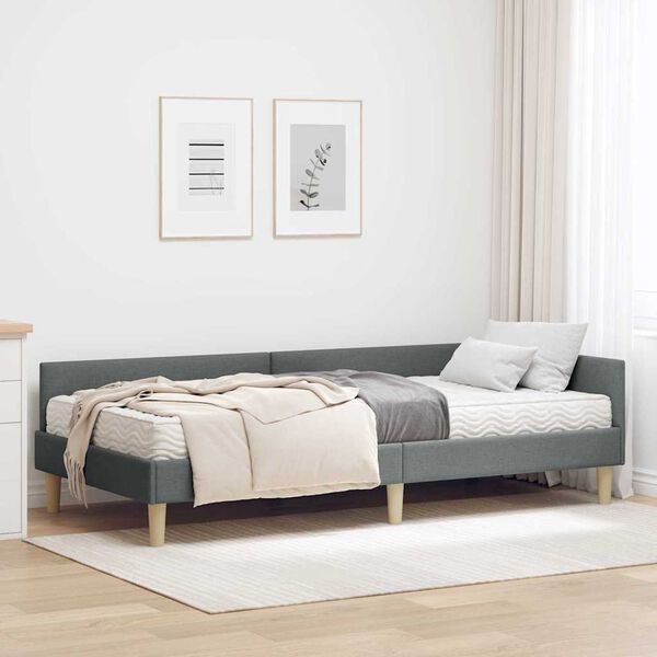 vidaXL Cadre de lit d'angle avec matelas Autre 2 pcs Gris tissu