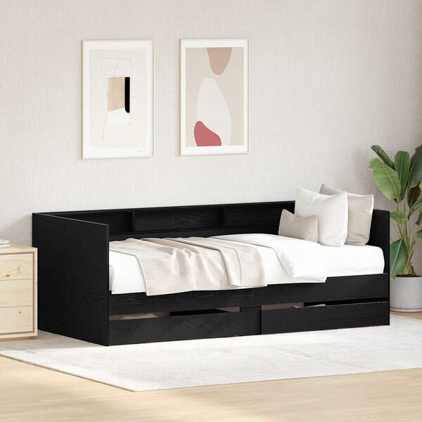 vidaXL Lit d'appoint Ch&ecirc;ne noir 100 x 200 cm Bois d'ing&eacute;nierie