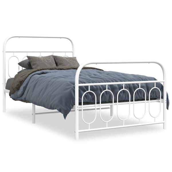 vidaXL Cadre de lit métal sans matelas et pied de lit blanc 100x190 cm