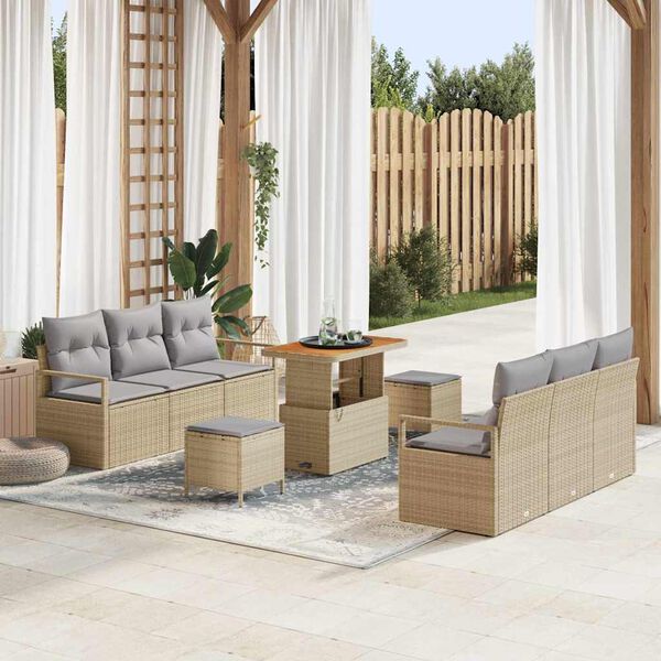 vidaXL Ensemble de canap&eacute; de jardin avec coussin 9 pcs Beige polyrotin