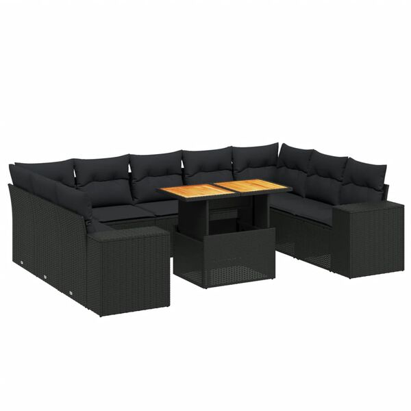 vidaXL Salon de jardin 10 pcs avec coussins noir r&eacute;sine tress&eacute;e