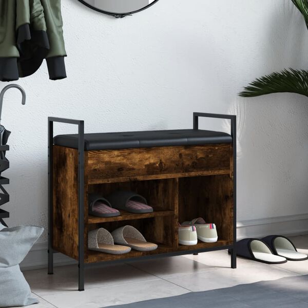 vidaXL Banc &agrave; chaussures ch&ecirc;ne fum&eacute; 65,5x32x57,5 cm bois d'ing&eacute;nierie