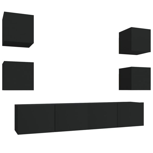 vidaXL Ensemble de meubles TV 6 pcs Noir Bois d'ing&eacute;nierie