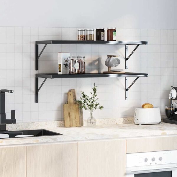 vidaXL Supports d'&eacute;tag&egrave;res 4 pcs 40x2,5x25 cm noir acier inoxydable