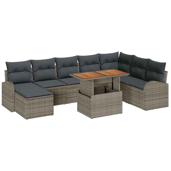 vidaXL Ensemble de canap&eacute; de jardin avec coussin 9 pcs Gris