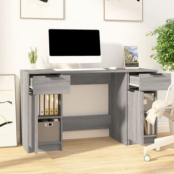 vidaXL Bureau avec armoire lat&eacute;rale Sonoma gris Bois d'ing&eacute;nierie