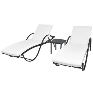 vidaXL Chaises longues lot de 2 avec table r&eacute;sine tress&eacute;e noir