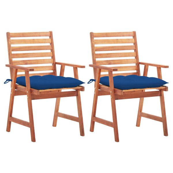 vidaXL Chaises &agrave; manger d'ext&eacute;rieur lot de 2 et coussins Acacia massif