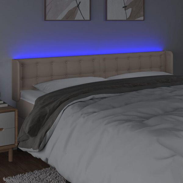 vidaXL T&ecirc;te de lit &agrave; LED Cappuccino 163x16x78/88 cm Similicuir